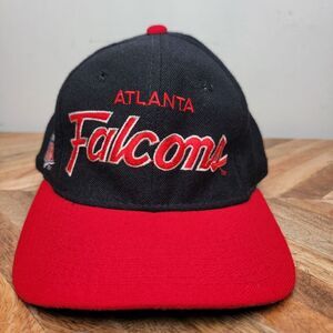 Vintage 90s Atlanta Falcons Sports Specialties NFL Script Hat 6 3/4 Black Red